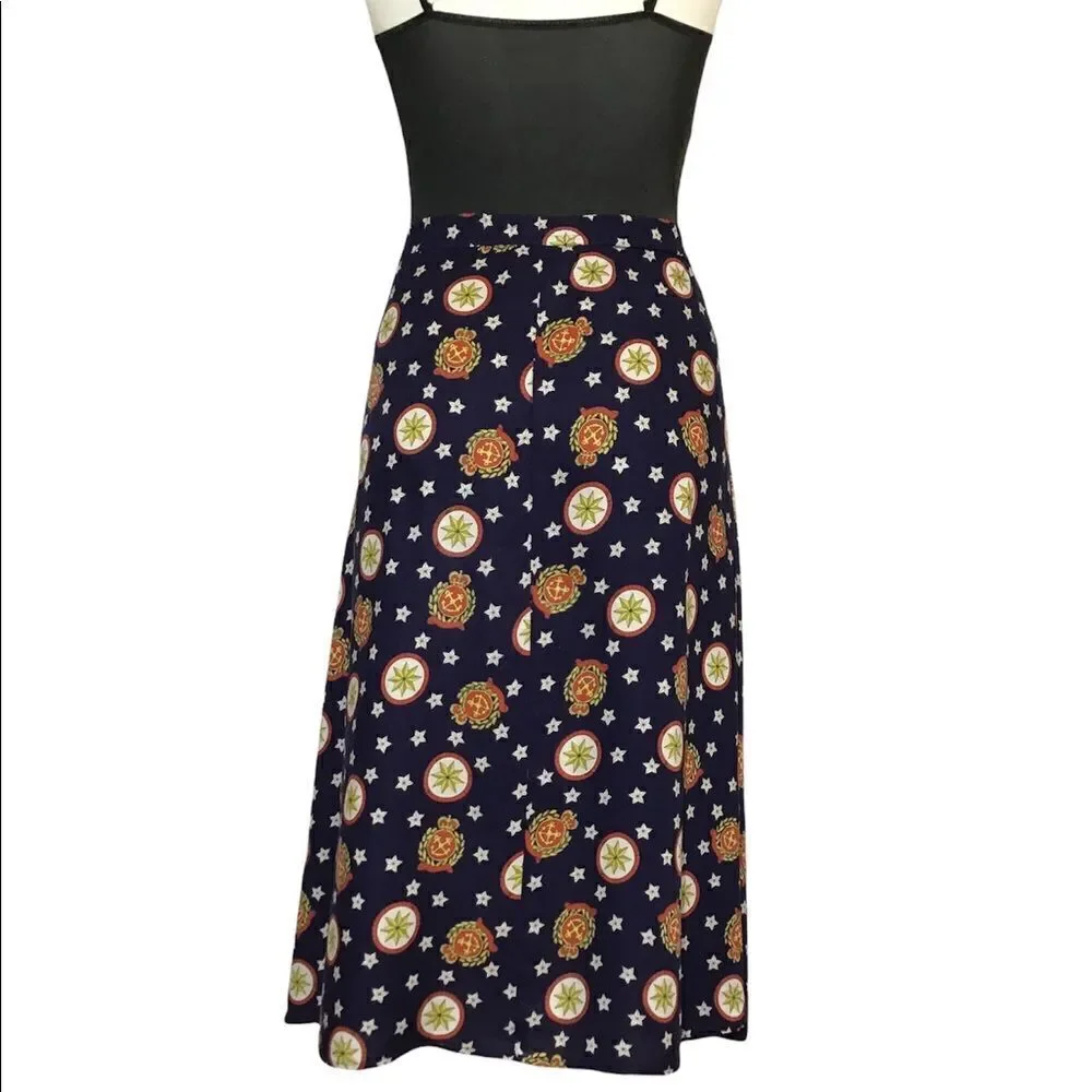 Vintage Pendleton Skirt Blue Nautical Print Button Down Knee Skirt Size 12
